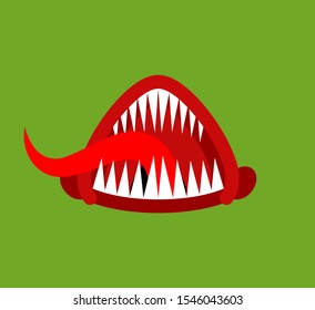 Angry mouth with teeth monster isolated. Scary Maw with Fangs