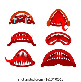 Angry mouth with teeth monster set. Scary Maw with Fangs