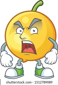 Angry mundu fruit cartoon in character mascot