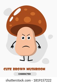 Angry mushroom character with brown head, for banner orr emoji, autumn plant.