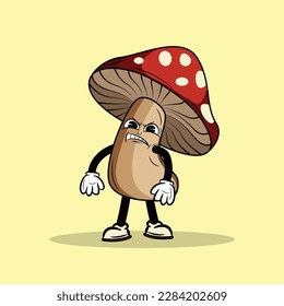 Angry Mushroom character Cartoon vector Illustration