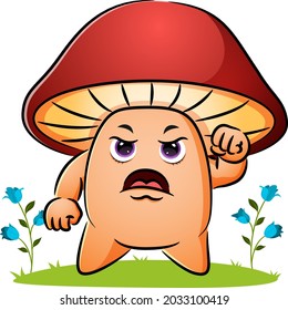 The angry mushroom is clench the hand of illustration