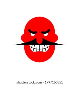 Angry mustachioed face icon. Evil red emoji. vector illustration
