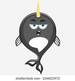 Angry narwhal character in cartoon style drawing