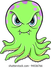 Angry Nasty Octopus Ocean Vector Illustration