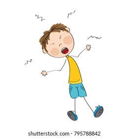 Angry naughty boy furious and yelling - original hand drawn illustration