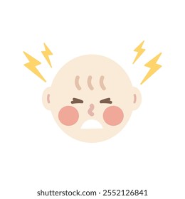 Angry newborn baby head. Healthcare, facial expressions, feeling, child care concepts. Flat people character vector design isolated illustrations.