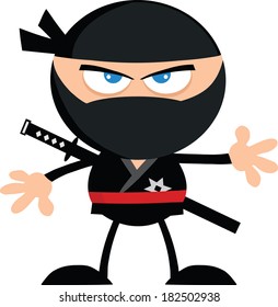 Angry Ninja Warrior Cartoon Character.Flat Design. Vector Illustration Isolated on white