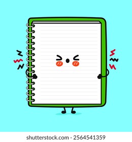 Angry Note pad character. Vector hand drawn cartoon kawaii character illustration icon. Isolated on blue background. Sad Note pad character concept