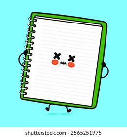 Angry Note pad character. Vector hand drawn cartoon kawaii character illustration icon. Isolated on blue background. Sad Note pad character concept