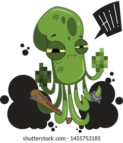 angry octopus with bat greeting