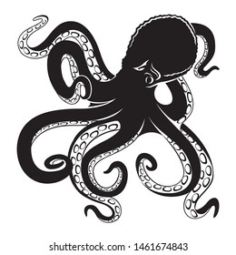 Angry octopus black sign on white background.