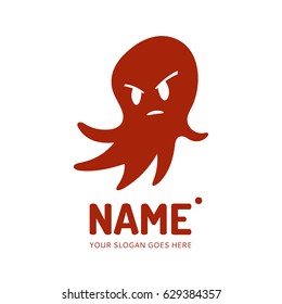 Angry octopus, logo design vector template. 