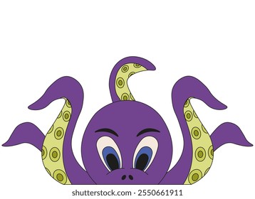 Angry octopus in simple flat style isolated white background. Fantasy kraken devilfish template design. Vector illustration can used notebook cover t-shirt print clothes decor. EPS 10