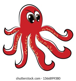 An angry octopus vector or color illustration