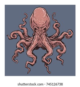 Angry octopus. Vector illustration