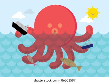 angry octopus vector/illustration