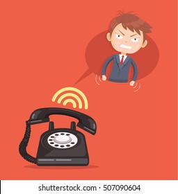 Angry office man character call. Vector flat cartoon illustration
