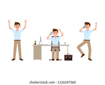 Angry office man talking on phone cartoon character. Vector illustration of shouting director