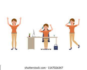 Angry office woman talking on phone cartoon character. Shouting lady director at work