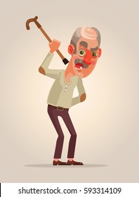 Angry old man character. Vector flat cartoon illustration