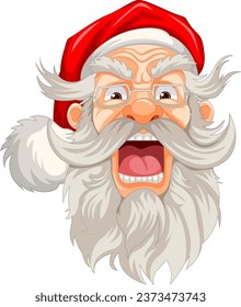 An angry old man dressed as Santa Claus with a beard and mustache