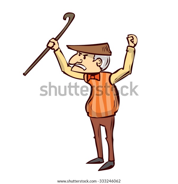 Angry Old Man Threatens Cane Hand Stock Vector (Royalty Free) 333246062