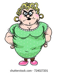 Angry older woman cartoon image. Artistic freehand drawing.