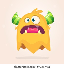 Angry orange cartoon monster with horns. Big collection of cute monsters. Halloween character. Vector illustrations. Good for book illustration, logo, emblem, magazine prints or journal article