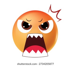 Emoji naranja enojado gritando con dientes afilados