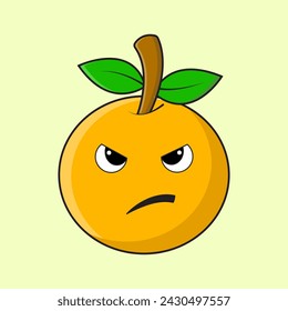 Angry Orange. Orange fruit with angry expression. Orange vector illustration. Emotion.