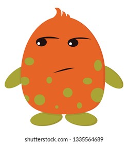An angry orange monster with a reef gold colored spots, hands and feet, vector, color drawing or illustration.