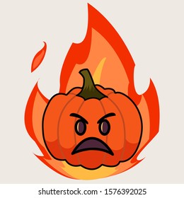 Angry orange pumpkin vector illustration. Autumn halloween or angry pumpkin, vegetable graphic icon or print, isolated.