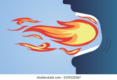 Angry and out of control businessman with flames spraying out of businessman's mouth