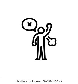 angry outline icon. stickman black line art illustration.