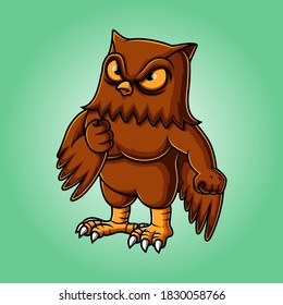 Angry owl bird mascot logo design of illustration