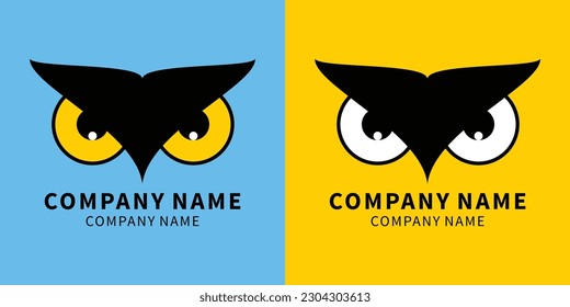 Angry Owl Logo, vector flat icon, template, Owl head, yellow eyes, Emblem, Design Concept, Creative Symbol, aggressive eyes face.  