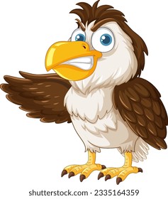 An angry owl stands with one wing open, isolated on a white background