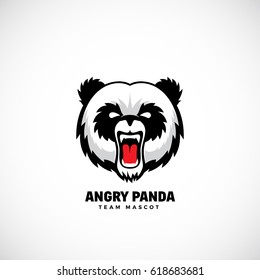 Angry Panda Abstract Vector Team Mascot, Label or Logo Template. Bear Face Icon without Background. Isolated.