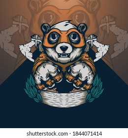 panda enojada con plantilla de logotipo de arma ax.