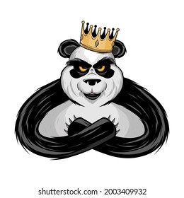 angry panda bear king with crown cartoon illustration