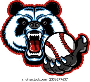 angry panda bear mascot holding baseball for school, college or league sports