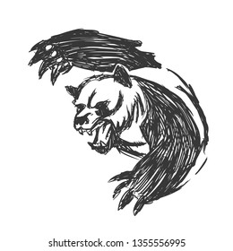 Angry panda Black and White - Vector illustration