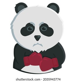 Angry panda in boxing gloves. Vector illustration of a panda. Flat cartoon style suitable for web landing page, banner, flyer, sticker, postcard. Vector illustration.