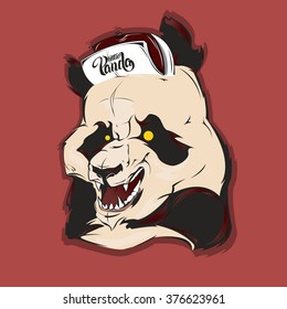 Angry panda in cap Print for t-shirt angry panda head mascot