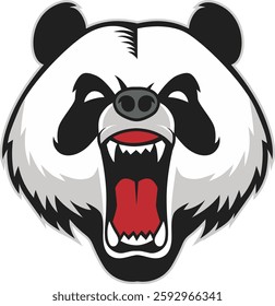 Angry Panda head. Cartoon mascot logo. Vector illustration isolated in white background, vector illustration. Abstract background. Design for tattoo, stickers, t shirts, game mascot sport logo. EPS 10