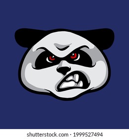 Angry panda head concept. Animal vector drawing logo, emblem and symbol. Illustration isolated on navy blue background