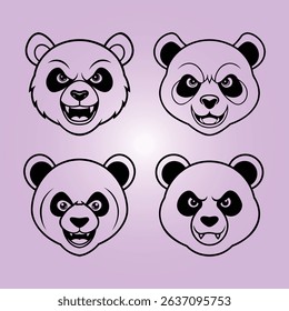 Angry panda head icon illustrations