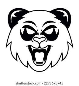 Arte de la línea del logo de la mascota de la cabeza de panda enojada