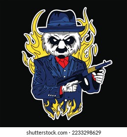 Panda enojada sosteniendo una pistola. Ilustración del vector